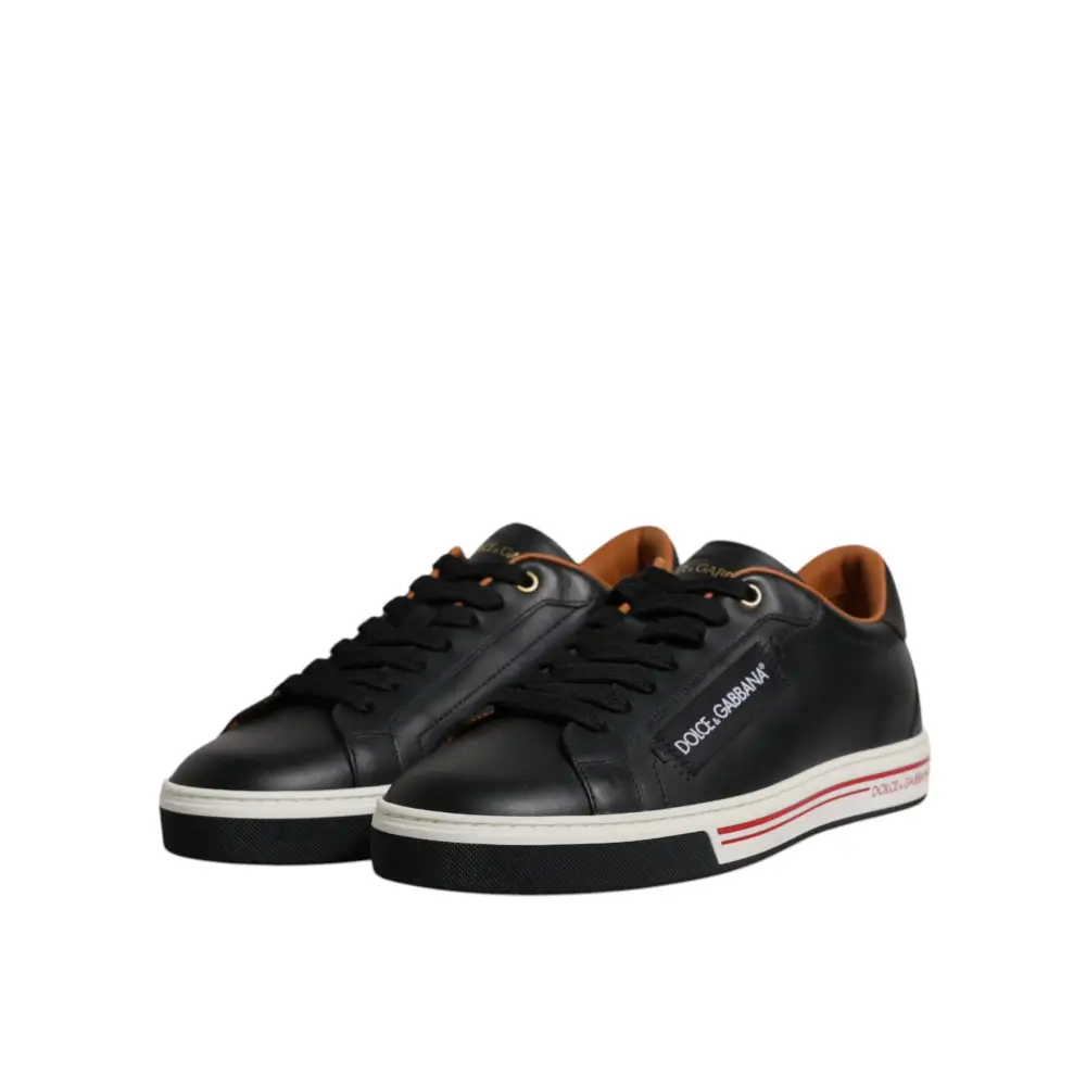 Dolce & Gabbana Schwarz Leder Low Top Männer Turnschuhe Schuhe