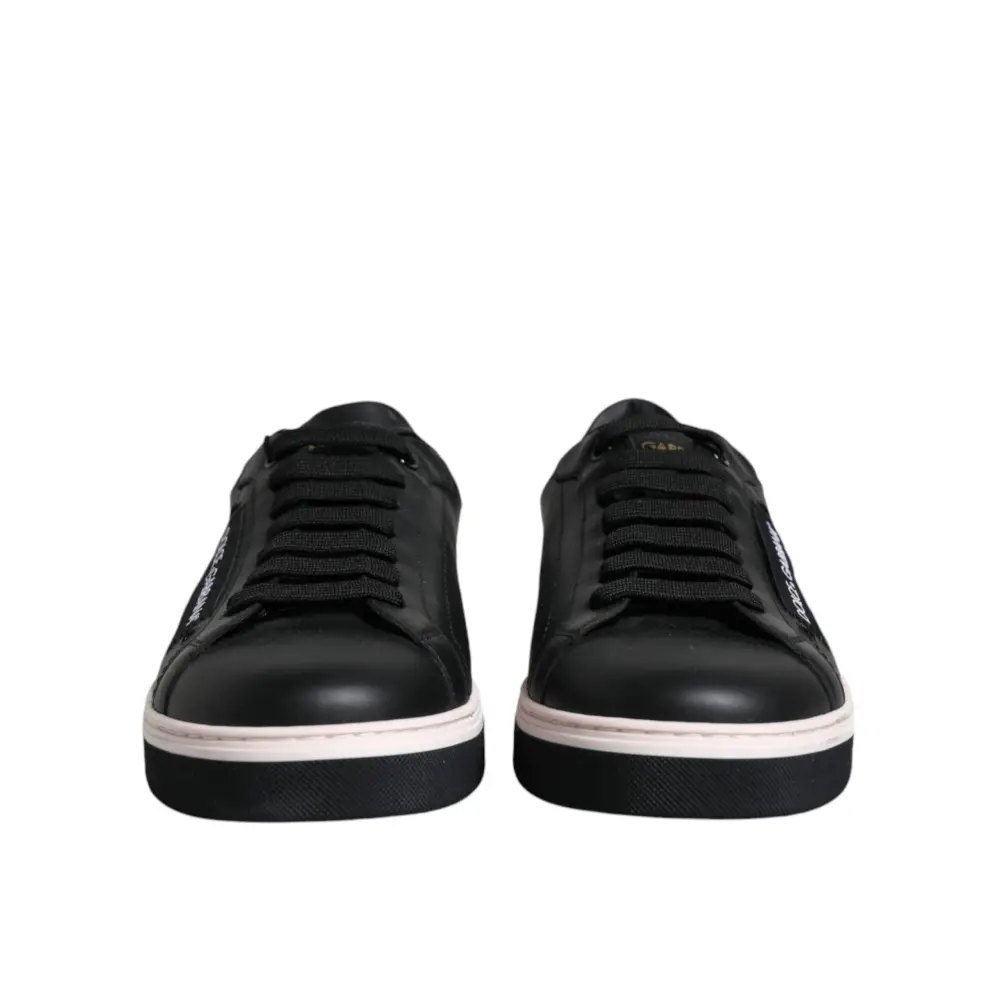 Dolce & Gabbana Schwarz Leder Low Top Männer Turnschuhe Schuhe