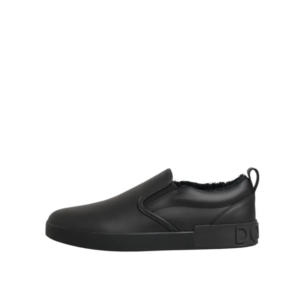 Dolce & Gabbana Schwarz Leder Low Top Slip On Sneakers Schuhe - EU44/US11