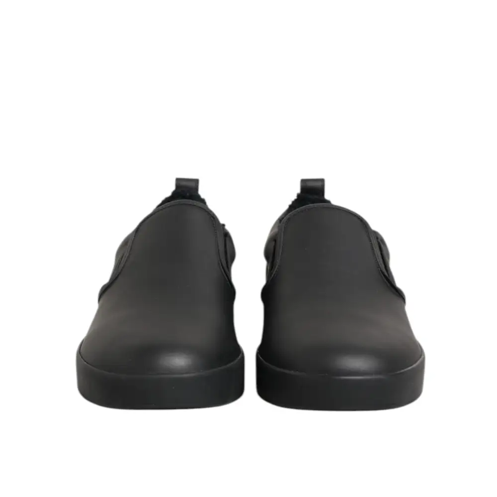 Dolce & Gabbana Schwarz Leder Low Top Slip On Sneakers Schuhe - EU44/US11