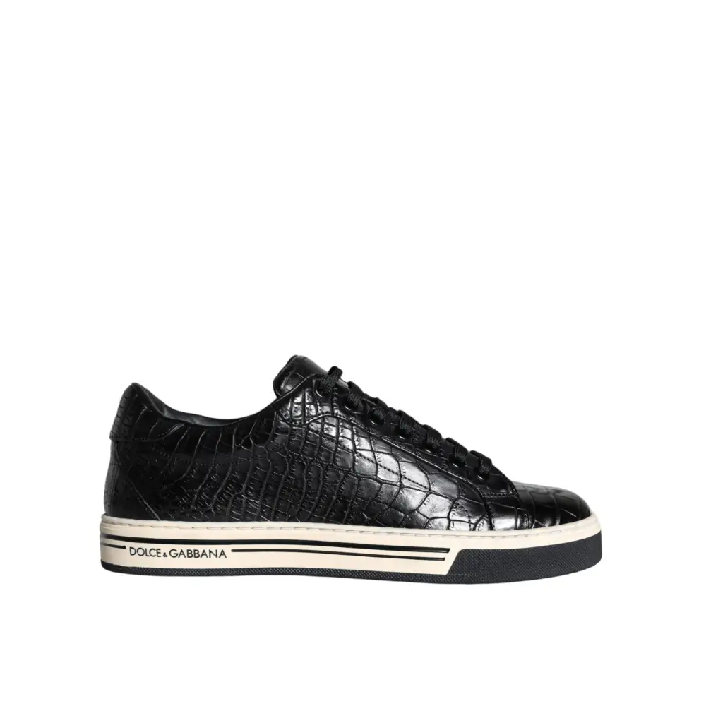 Dolce & Gabbana Schwarz Leder Männer Low Top Turnschuhe Schuhe - EU39/US6