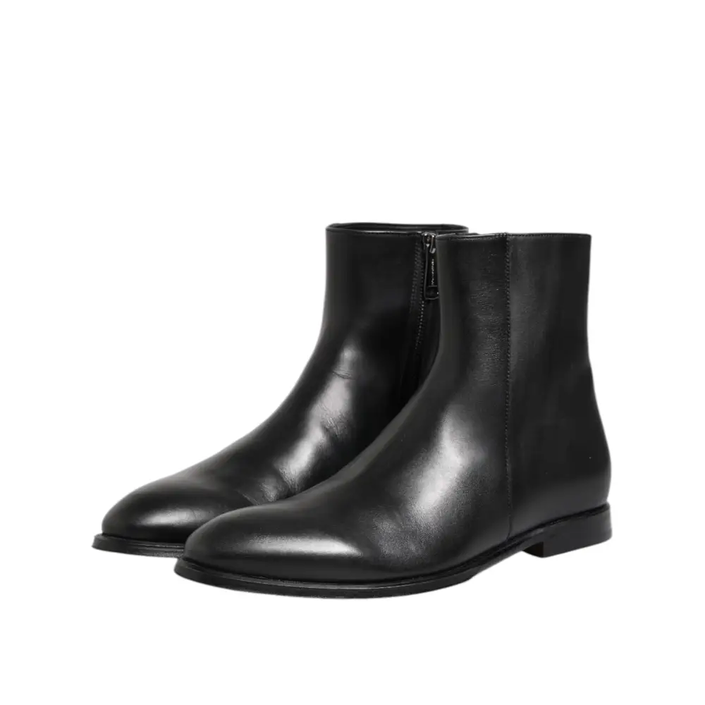 Dolce & Gabbana Schwarz Leder Mid Calf Männer Stiefel Schuhe - EU41/US8