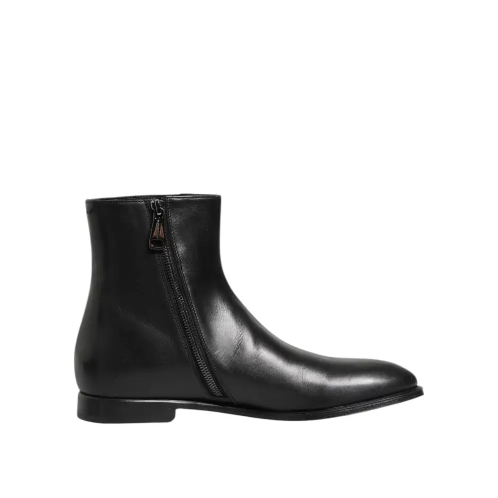 Dolce & Gabbana Schwarz Leder Mid Calf Männer Stiefel Schuhe - EU41/US8