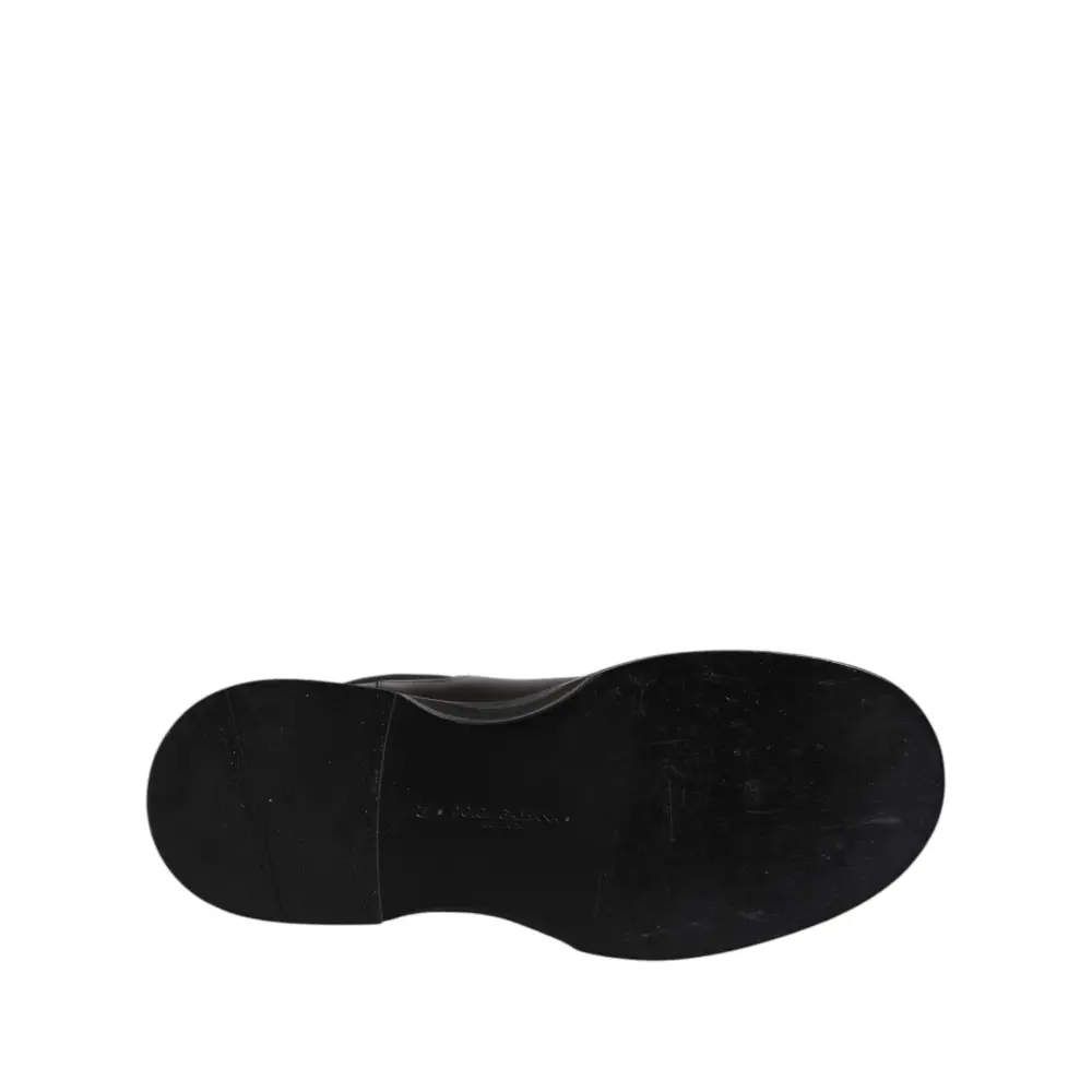 Dolce & Gabbana Schwarz Leder Mid Calf Stiefel Flats Schuhe - EU44/US11