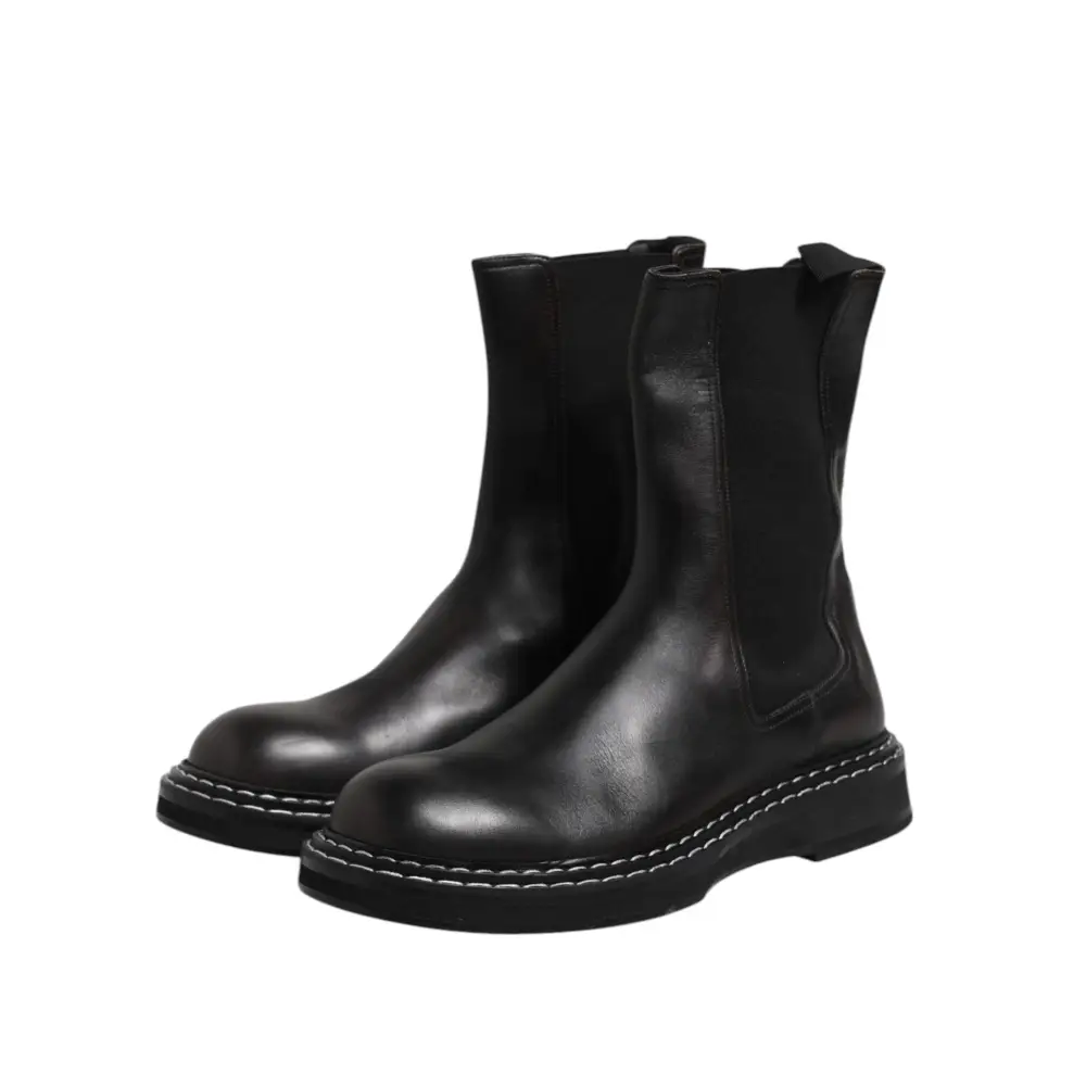 Dolce & Gabbana Schwarz Leder Mid Calf Stiefel Flats Schuhe - EU44/US11