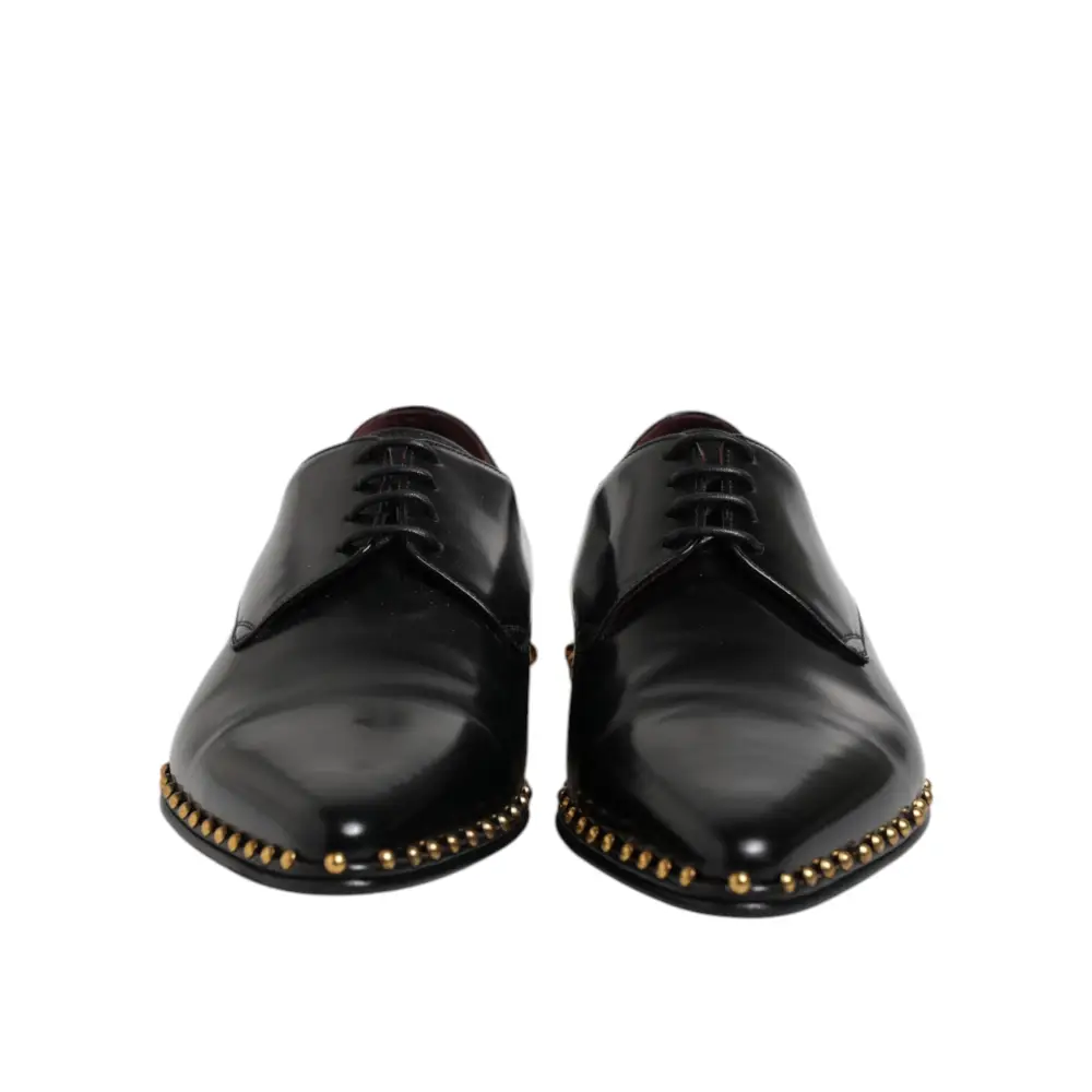 Dolce & Gabbana Schwarz Leder Nieten Derby Männer Kleid Schuhe
