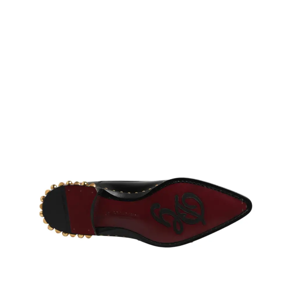 Dolce & Gabbana Schwarz Leder Nieten Derby Männer Kleid Schuhe