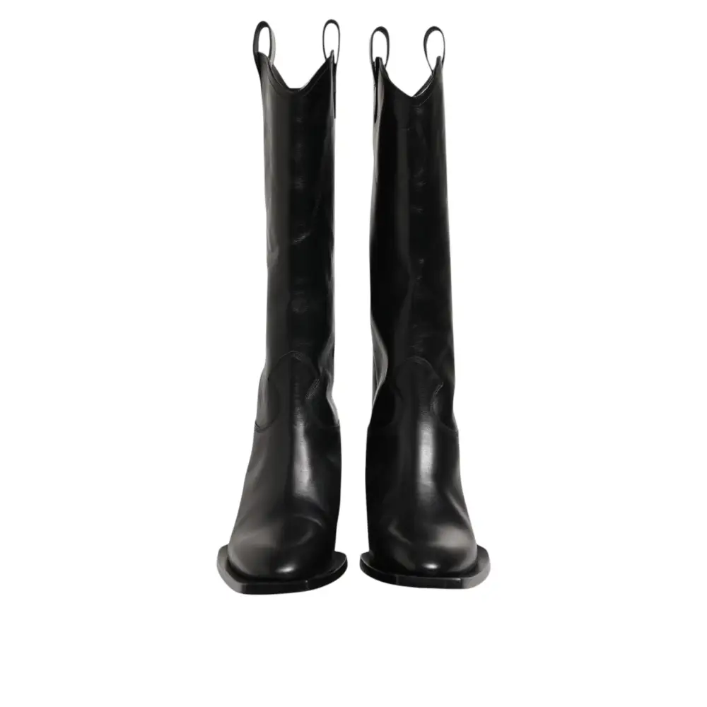 Dolce & Gabbana Schwarz Leder Over The Calf Biker Stiefel Schuhe - EU44/US11