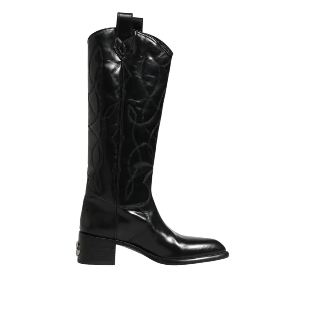 Dolce & Gabbana Schwarz Leder Over The Calf Biker Stiefel Schuhe - EU44/US11