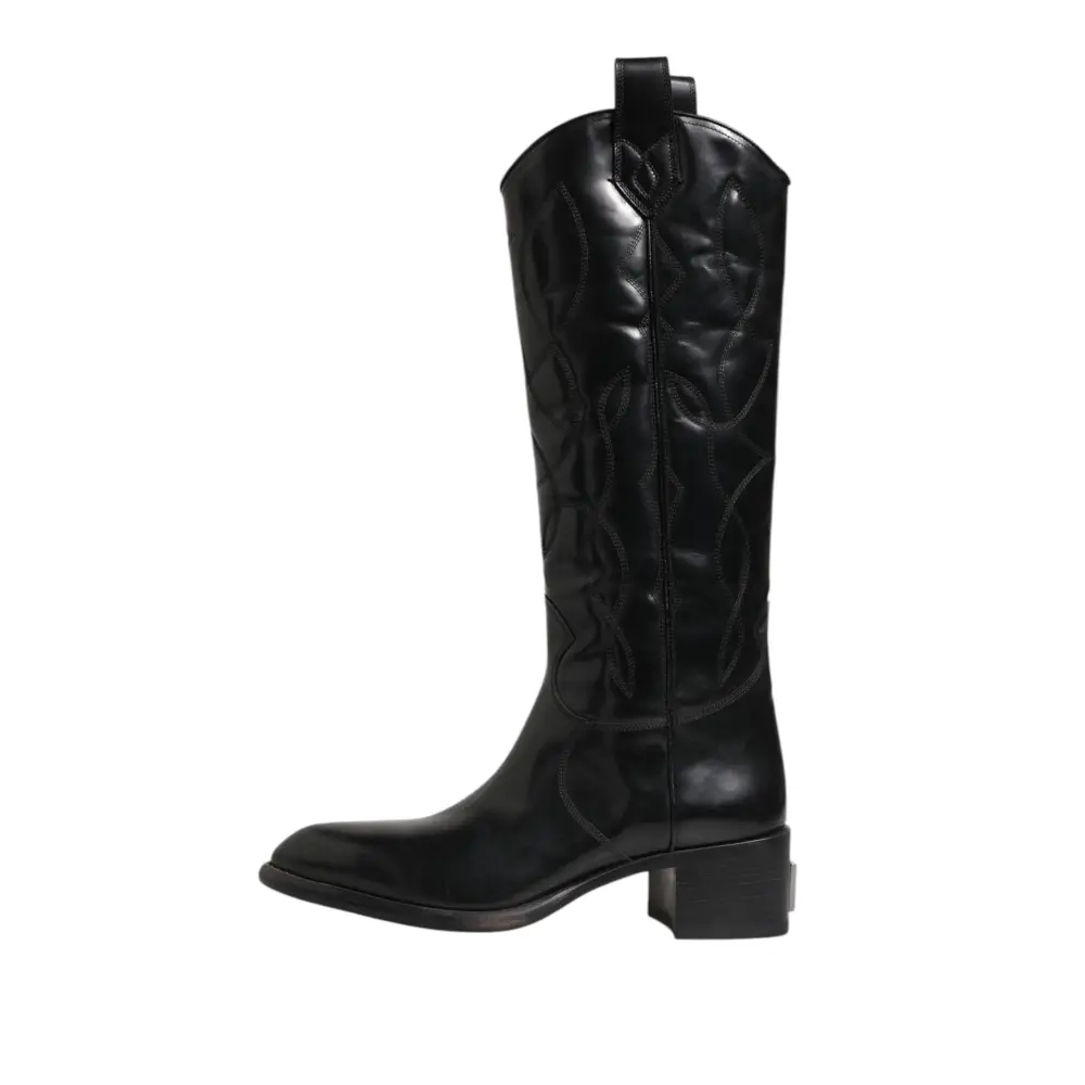 Dolce & Gabbana Schwarz Leder Over The Calf Biker Stiefel Schuhe - EU44/US11