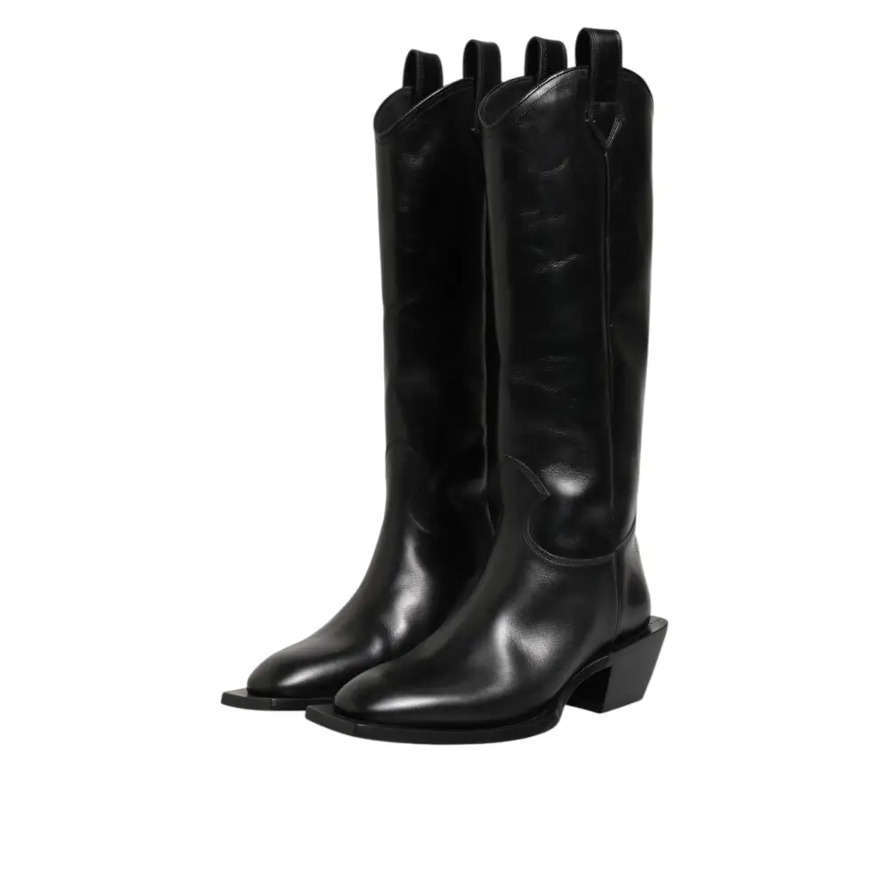 Dolce & Gabbana Schwarz Leder Over The Calf Biker Stiefel Schuhe - EU44/US11