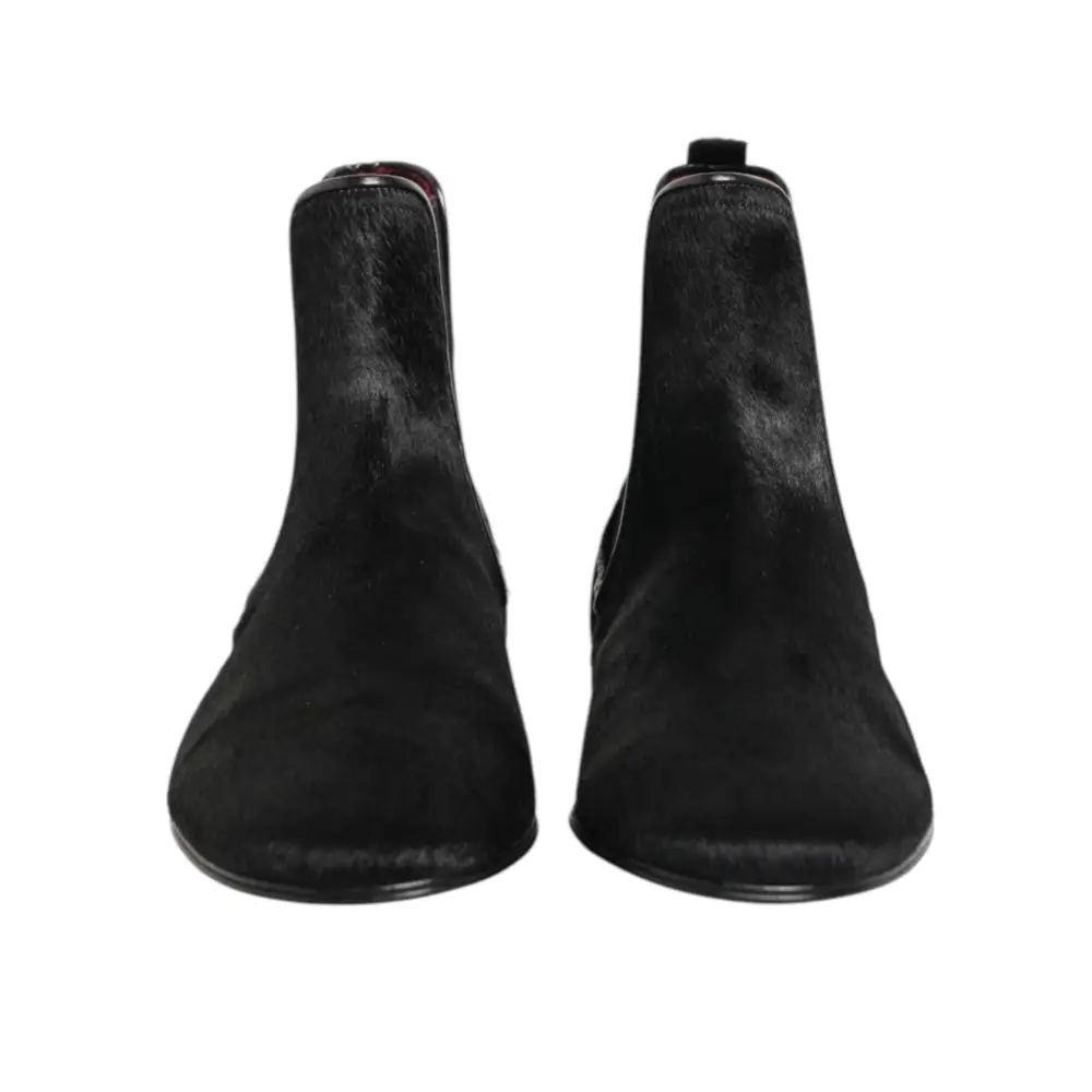 Dolce & Gabbana Schwarz Leder Pelz Männer CHELSEA Stiefel Schuhe - EU 41.5 | US 8.5