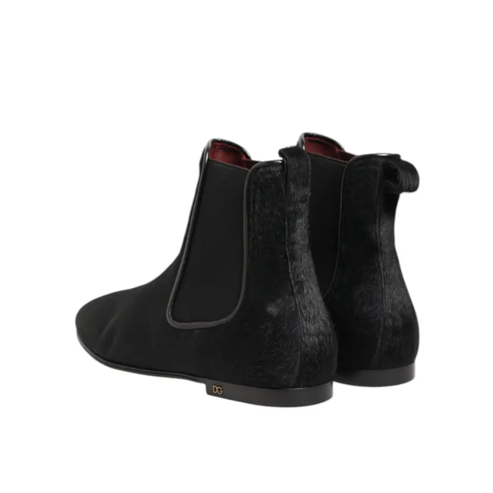 Dolce & Gabbana Schwarz Leder Pelz Männer CHELSEA Stiefel Schuhe - EU 41.5 | US 8.5