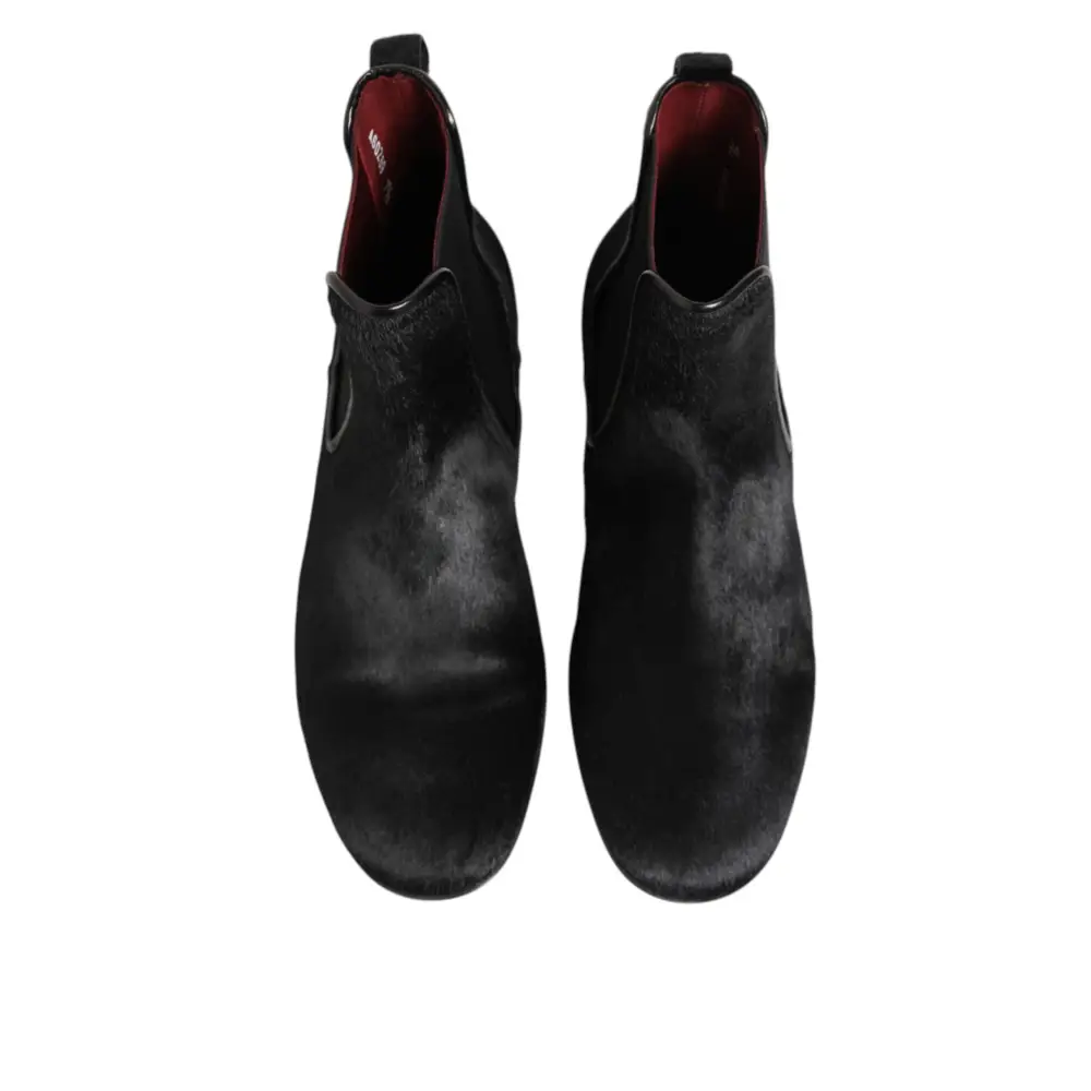 Dolce & Gabbana Schwarz Leder Pelz Männer CHELSEA Stiefel Schuhe - EU 41.5 | US 8.5