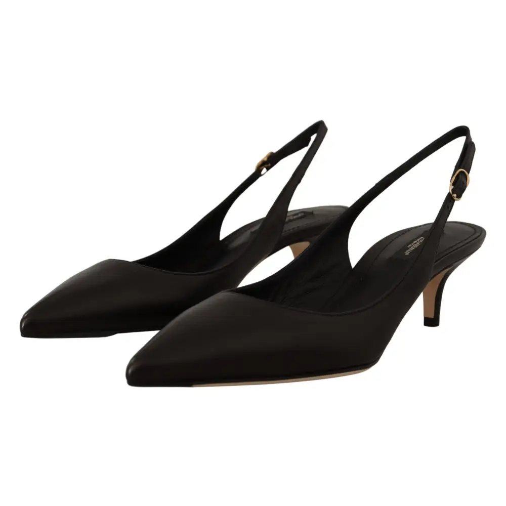 Dolce & Gabbana Schwarz Leder Slingbacks Heels Pumps Schuhe