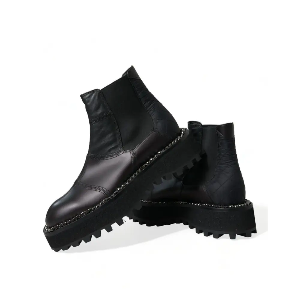 Dolce & Gabbana Schwarz Leder Slip On Stretch Chelsea Boots Schuhe - EU39/US6