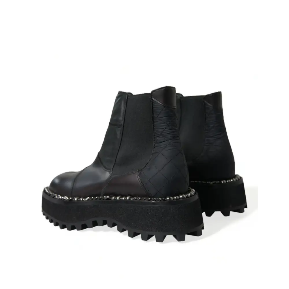 Dolce & Gabbana Schwarz Leder Slip On Stretch Chelsea Boots Schuhe - EU39/US6