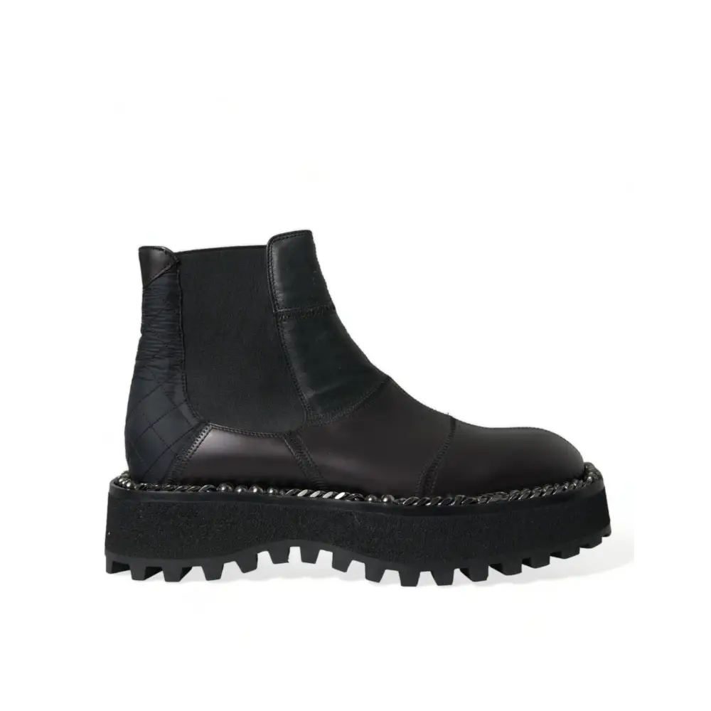 Dolce & Gabbana Schwarz Leder Slip On Stretch Chelsea Boots Schuhe - EU39/US6