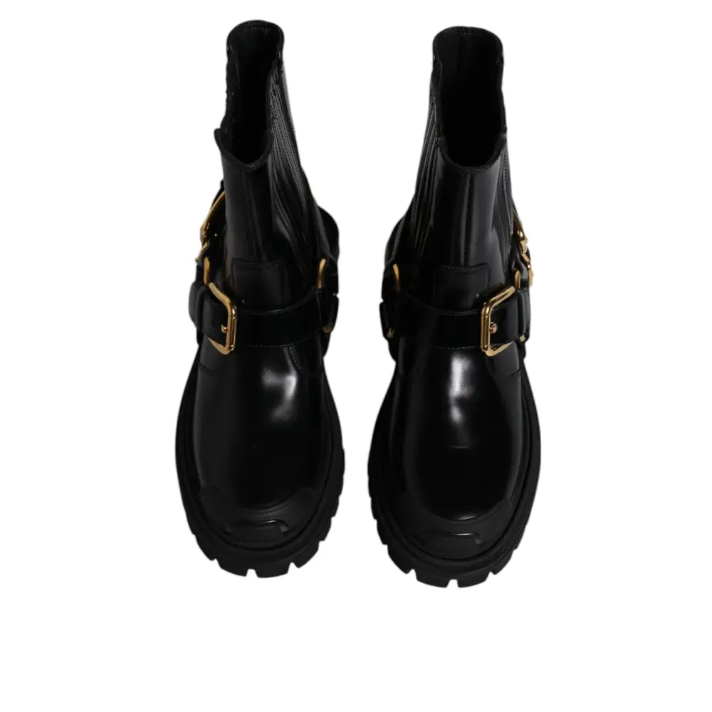 Dolce & Gabbana Schwarz Leder Slip On Stretch Trekking Stiefel Schuhe - EU37.5/US7