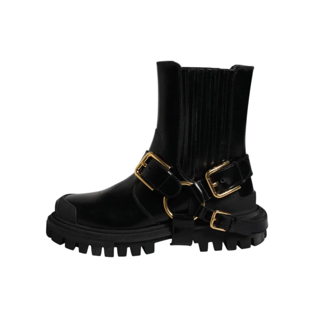 Dolce & Gabbana Schwarz Leder Slip On Stretch Trekking Stiefel Schuhe - EU37.5/US7