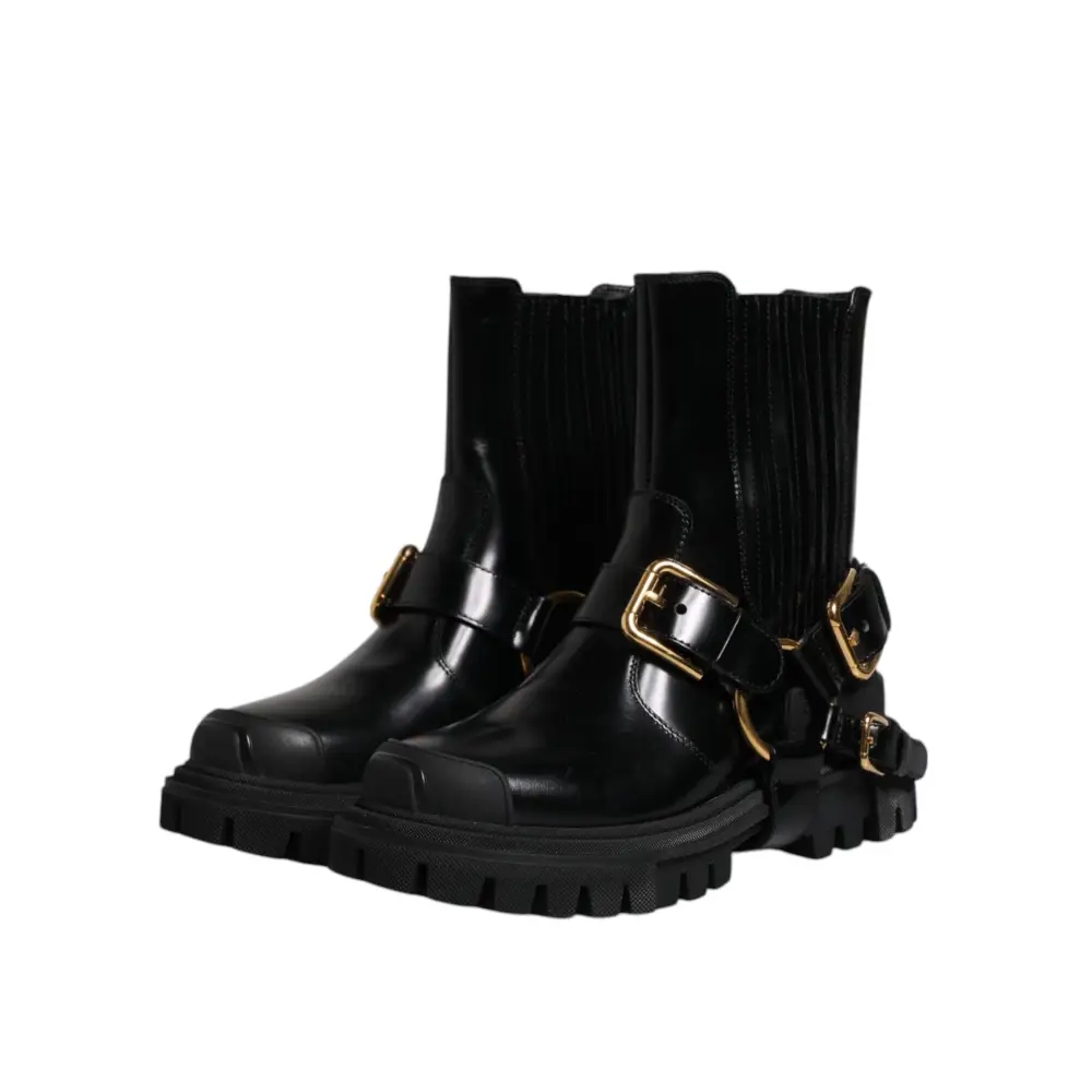 Dolce & Gabbana Schwarz Leder Slip On Stretch Trekking Stiefel Schuhe - EU37.5/US7