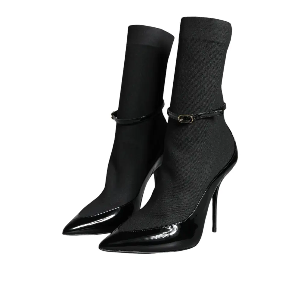 Dolce & Gabbana Schwarz Leder Stilettos Booties Socken Schuhe - EU39/US8.5