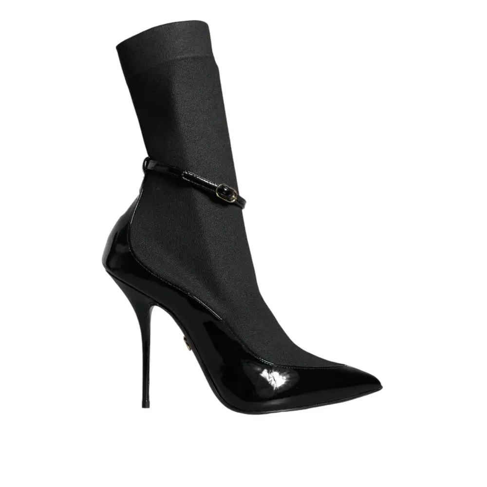 Dolce & Gabbana Schwarz Leder Stilettos Booties Socken Schuhe - EU39/US8.5