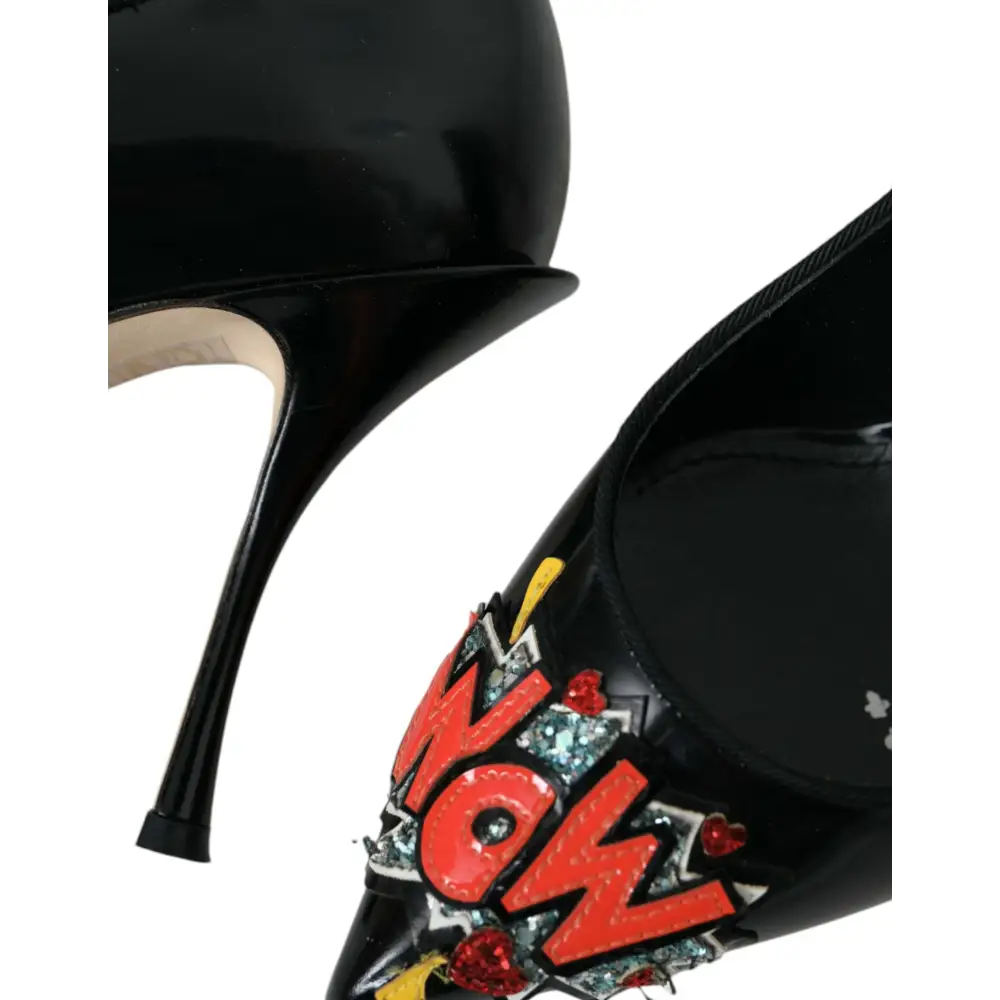 Dolce & Gabbana Schwarz Leder WOW Patch Heels Pumps Schuhe
