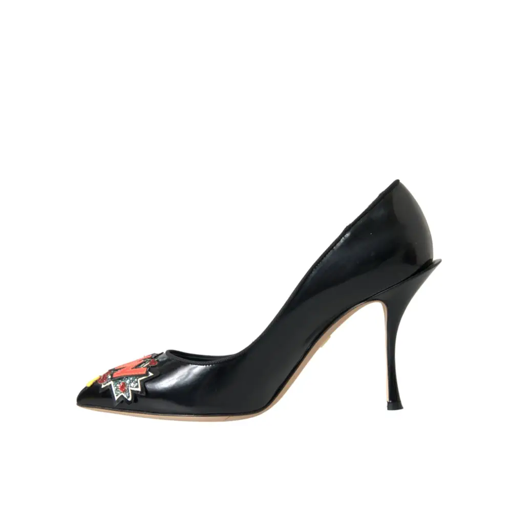 Dolce & Gabbana Schwarz Leder WOW Patch Heels Pumps Schuhe