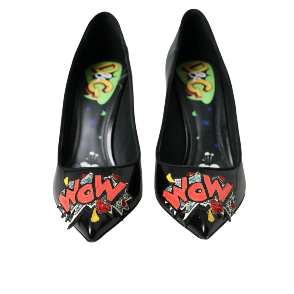 Dolce & Gabbana Schwarz Leder WOW Patch Heels Pumps Schuhe