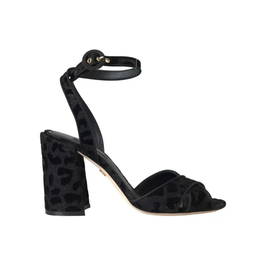 Dolce & Gabbana Schwarz Leopard Wildleder Heels Sandalen Schuhe