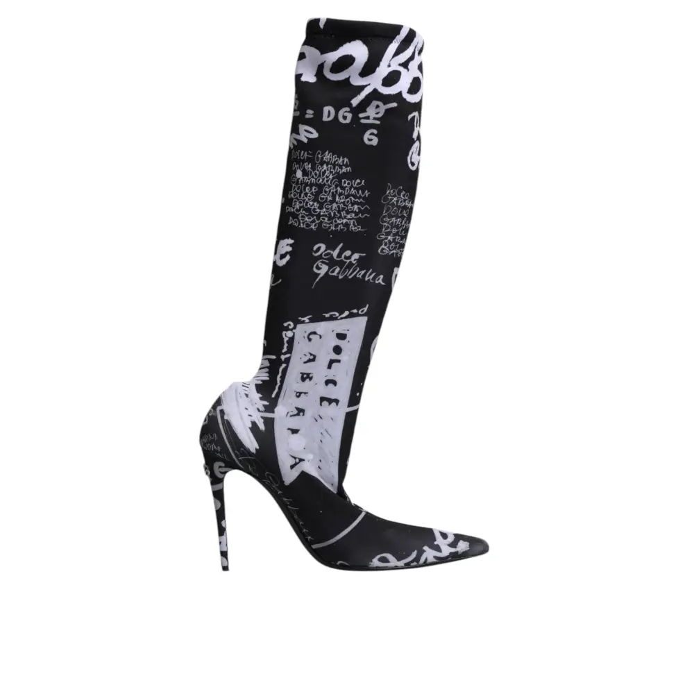 Dolce & Gabbana Schwarz Logo Stretch Heels Hohe Stiefel Schuhe - EU36/US6