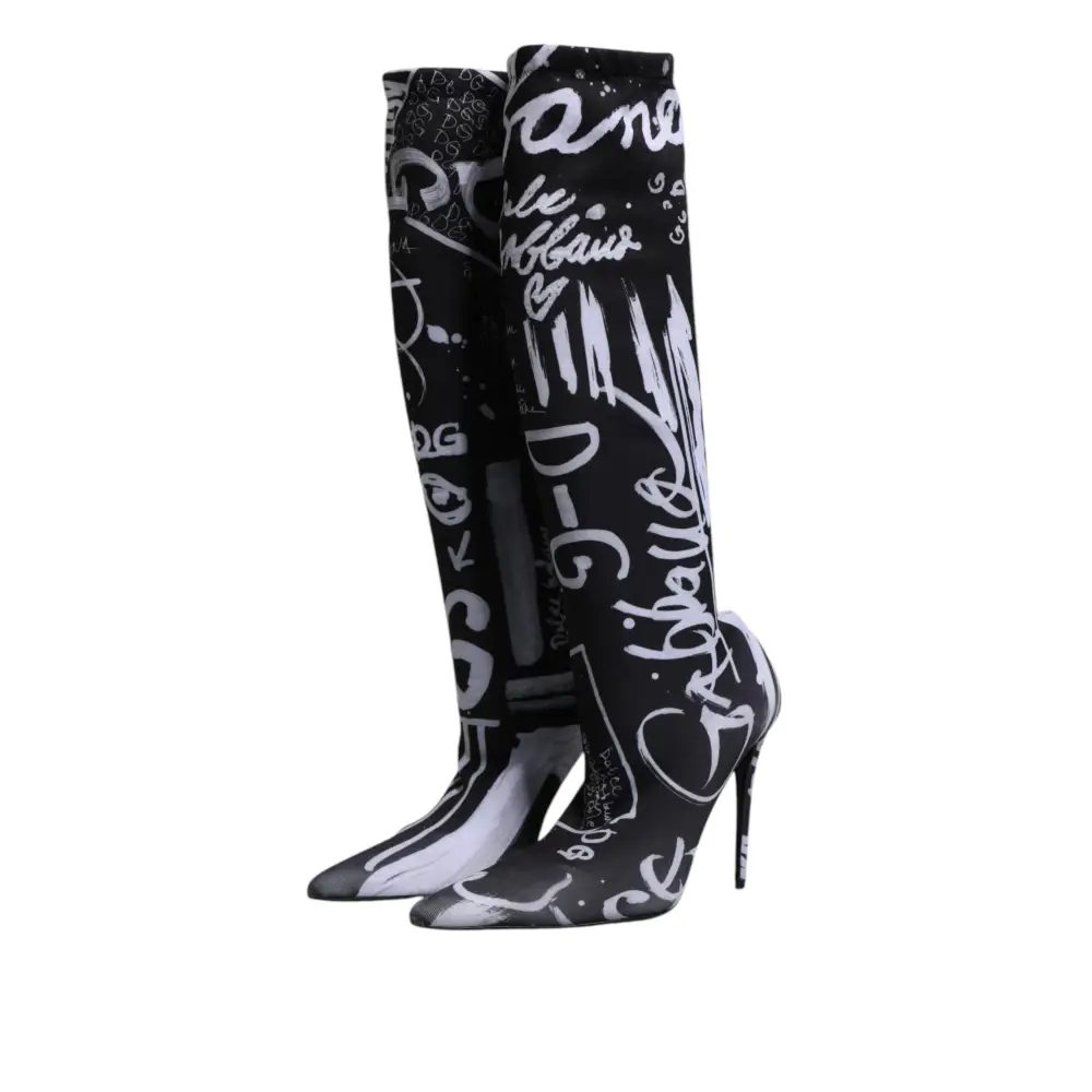 Dolce & Gabbana Schwarz Logo Stretch Heels Hohe Stiefel Schuhe - EU36/US6