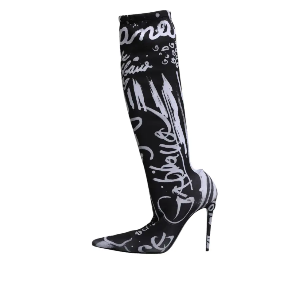 Dolce & Gabbana Schwarz Logo Stretch Heels Hohe Stiefel Schuhe - EU36/US6