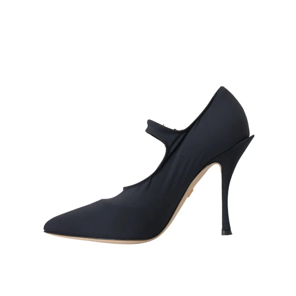 Dolce & Gabbana Schwarz Mary Jane Jersey Kristall Pumps Schuhe - EU36.5/US6