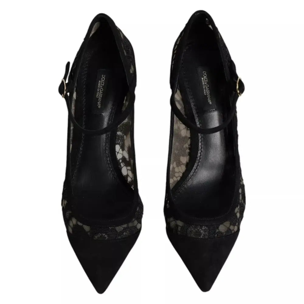 Dolce & Gabbana Schwarz Mary Jane Taormina Spitze Pumps Schuhe - EU37.5/US7