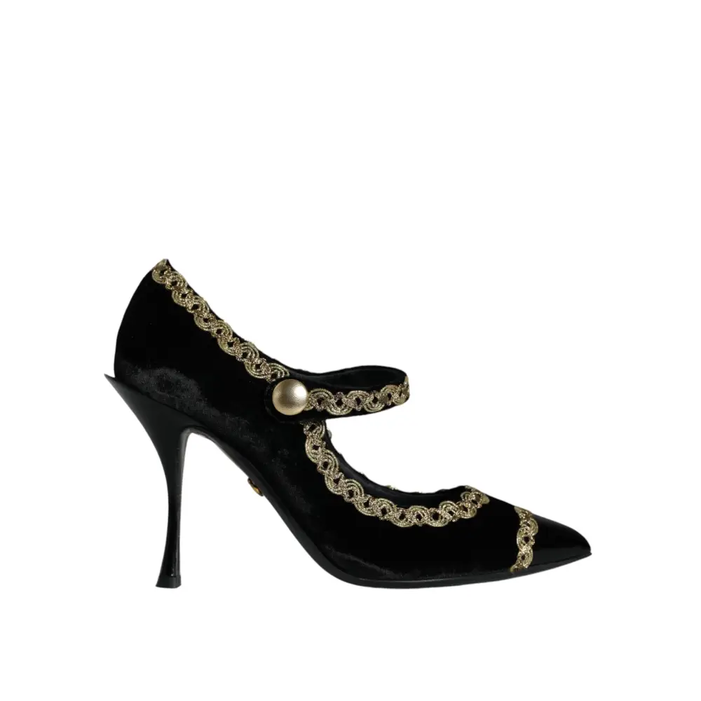 Dolce & Gabbana Schwarz Mary Janes Samt Gold Pumps Schuhe