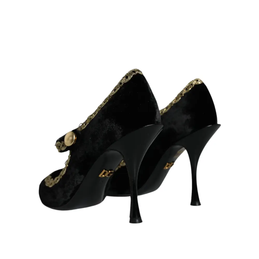 Dolce & Gabbana Schwarz Mary Janes Samt Gold Pumps Schuhe