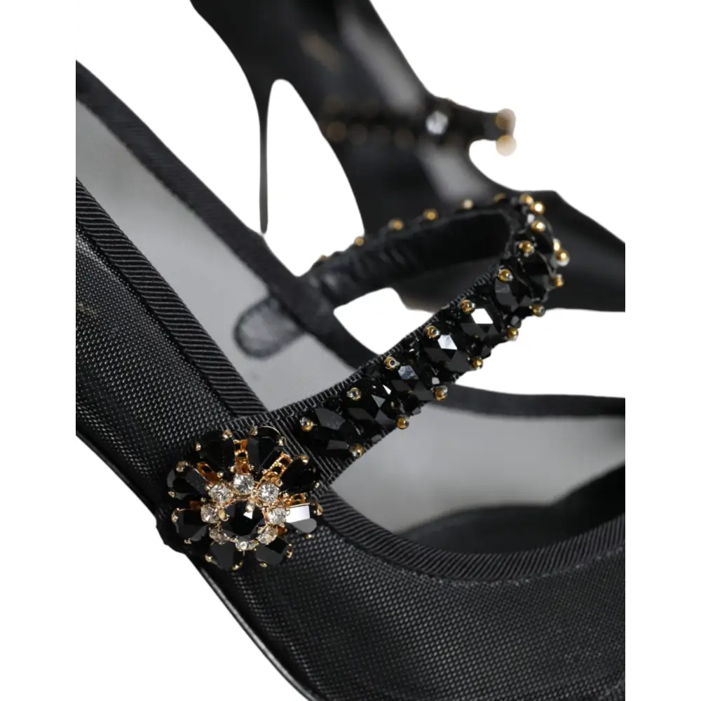 Dolce & Gabbana Schwarz Mesh Mary Jane Crystal Heel Pumps Schuhe - EU39/US8.5