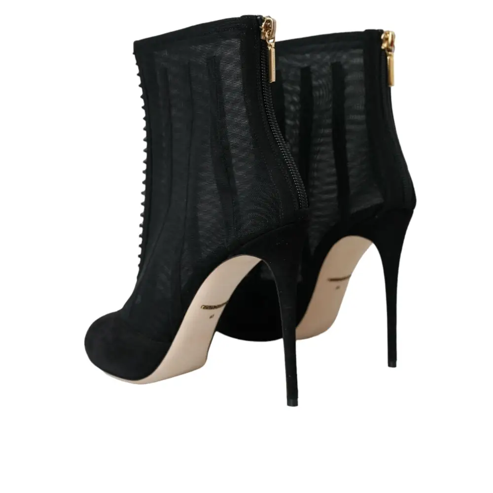 Dolce & Gabbana Schwarz Mesh Stiletto Heels Stiefelette Schuhe - EU40/US9.5