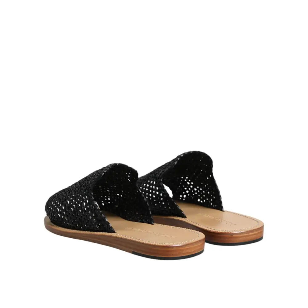 Dolce & Gabbana Schwarz Monochrome geflochtene Raffia Slides Schuhe