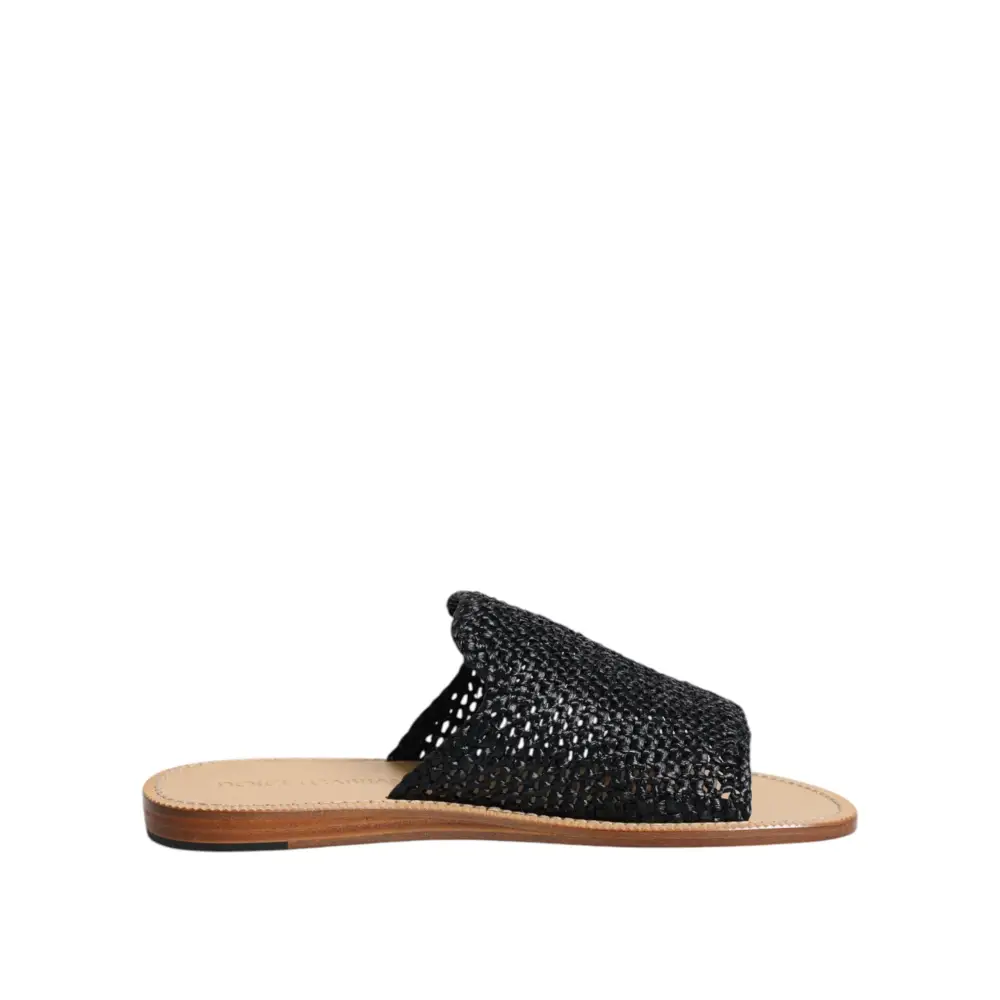 Dolce & Gabbana Schwarz Monochrome geflochtene Raffia Slides Schuhe