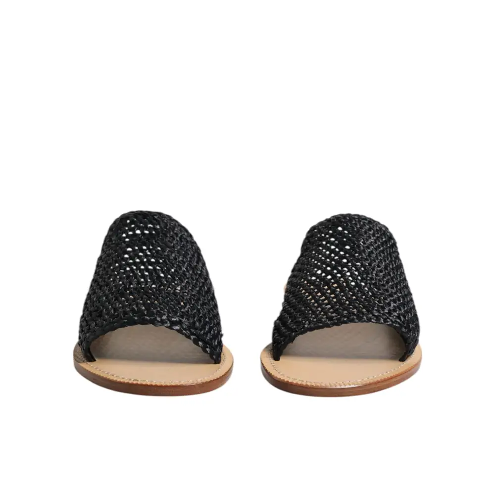 Dolce & Gabbana Schwarz Monochrome geflochtene Raffia Slides Schuhe