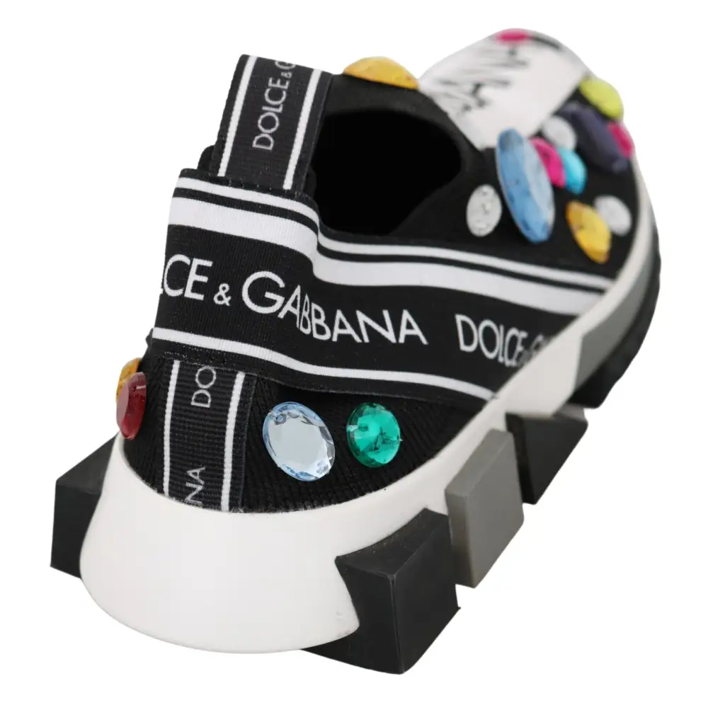 Dolce & Gabbana Schwarz Multicolor Crystal Sneakers Schuhe