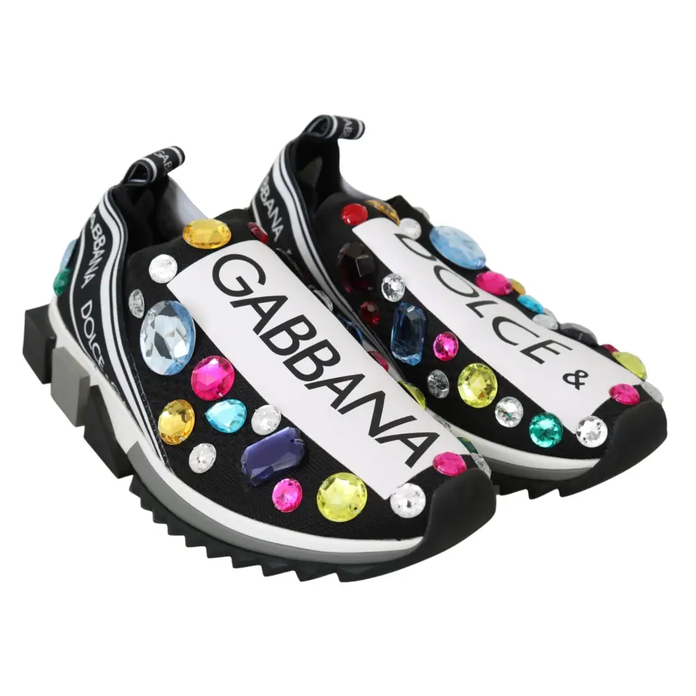 Dolce & Gabbana Schwarz Multicolor Crystal Sneakers Schuhe