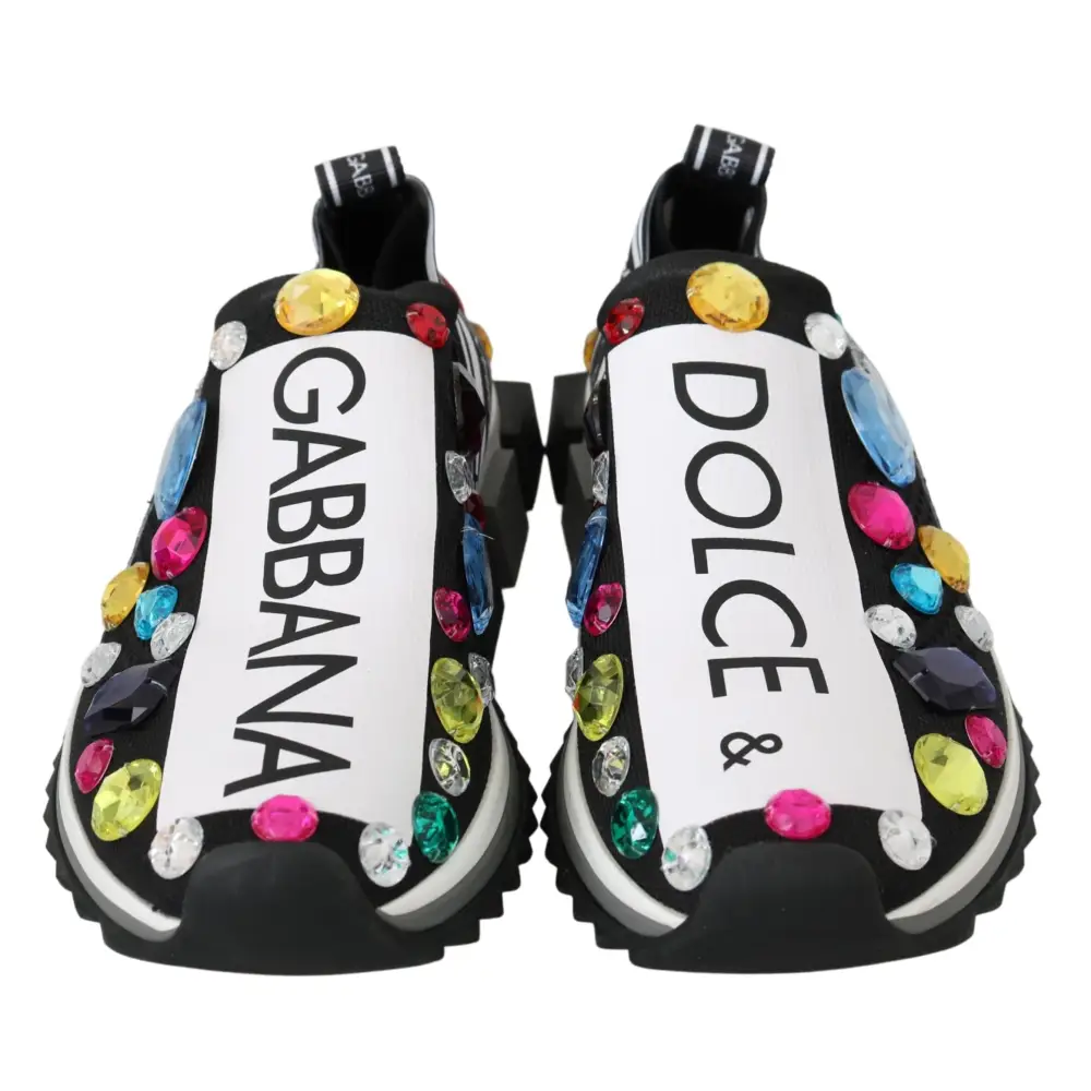 Dolce & Gabbana Schwarz Multicolor Crystal Sneakers Schuhe