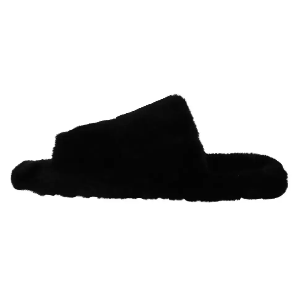 Dolce & Gabbana Schwarz Polyester Kunstfell Herren Flats Sandalen Schuhe - EU44.5/US11.5