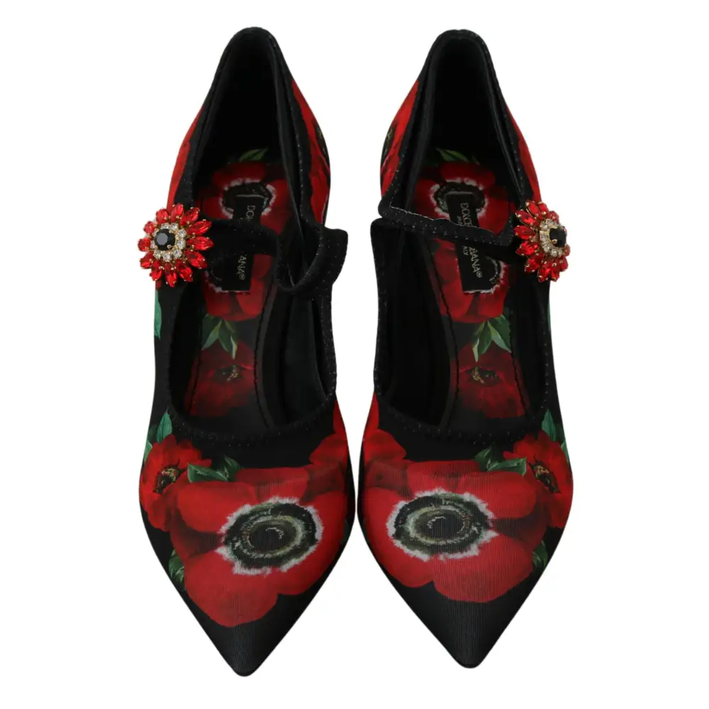 Dolce & Gabbana Schwarz Rot Floral Mary Janes Pumps Schuhe - EU36/US5.5