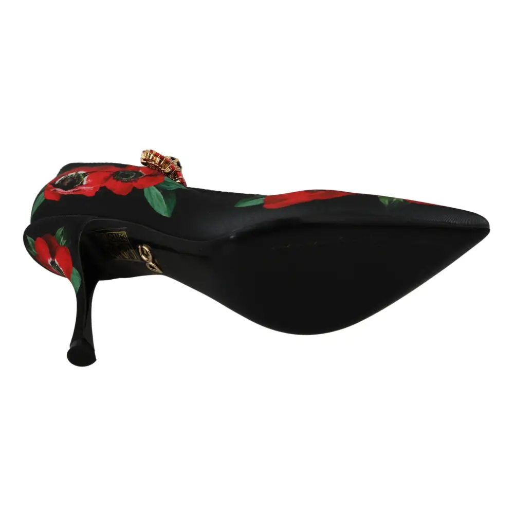 Dolce & Gabbana Schwarz Rot Floral Mary Janes Pumps Schuhe - EU36/US5.5