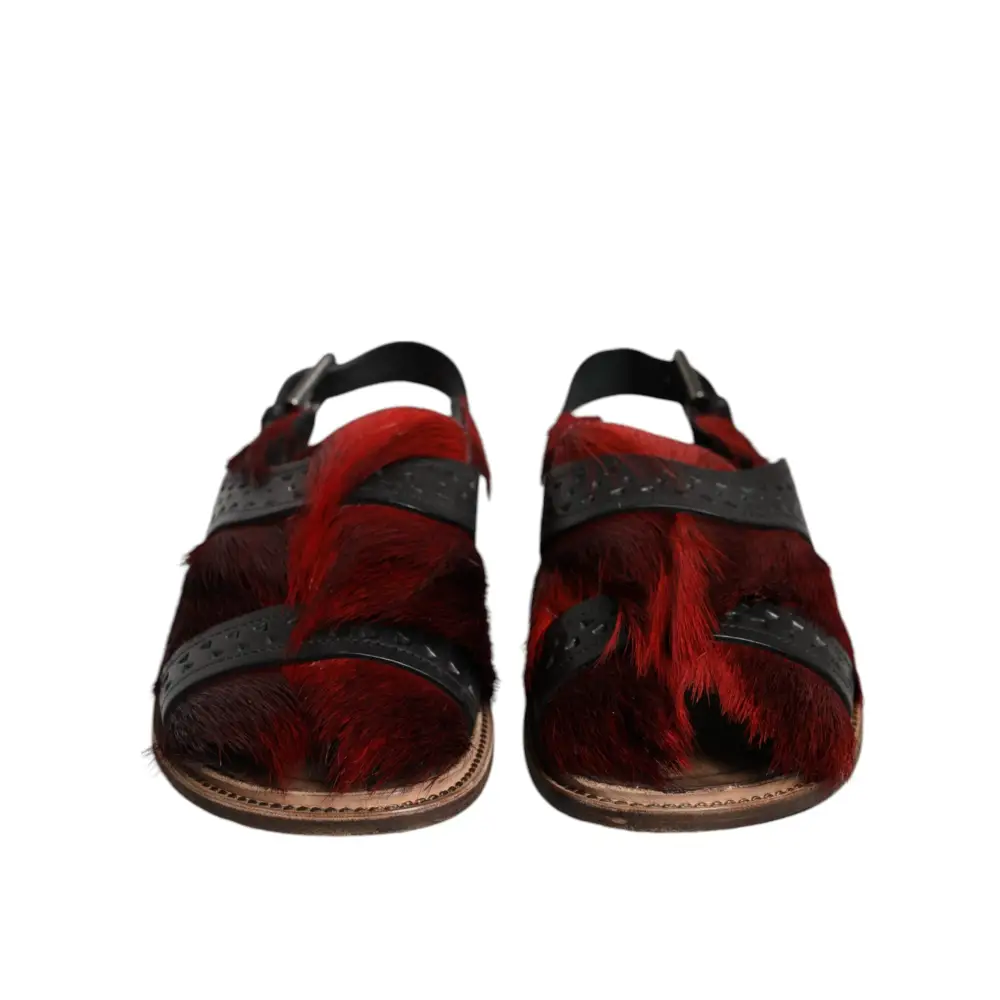 Dolce & Gabbana Schwarz Rot Gazelle Haar Leder Sandalen Schuhe - EU43/US10